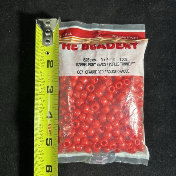 Vintage The Beadery Barrel Pony Beads 067 Opaque Red 325 Pieces - Picture 5 of 6